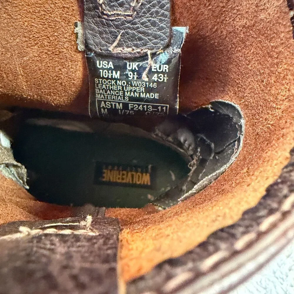WOLVERINE Work Boots Steel Toe Mens 10.5 Brown Leather Wellington Peanut W03146